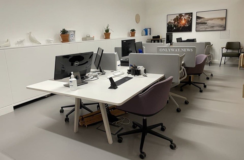 Computer workstations in a London office