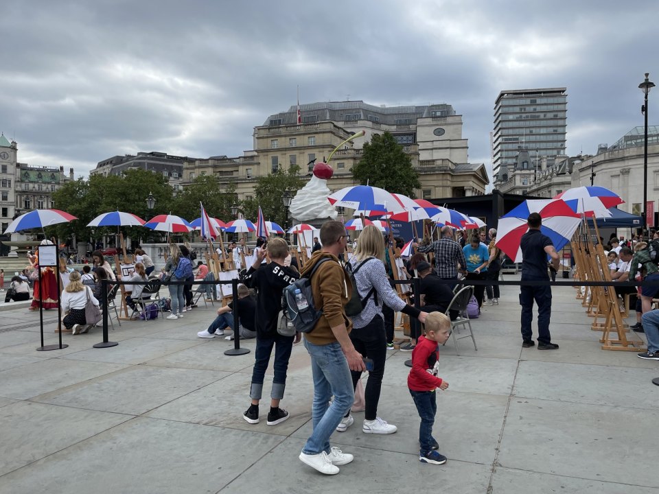 A street market with stalls