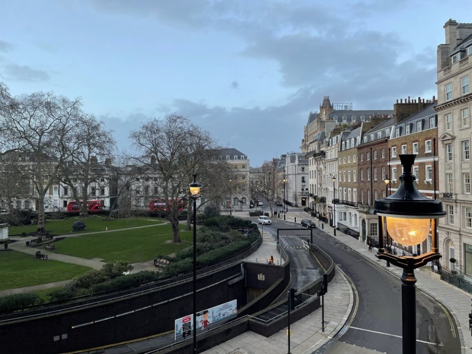 A Georgian garden square with a gas lamp in central London
