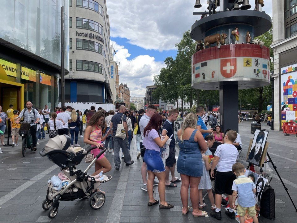 A high street with shops