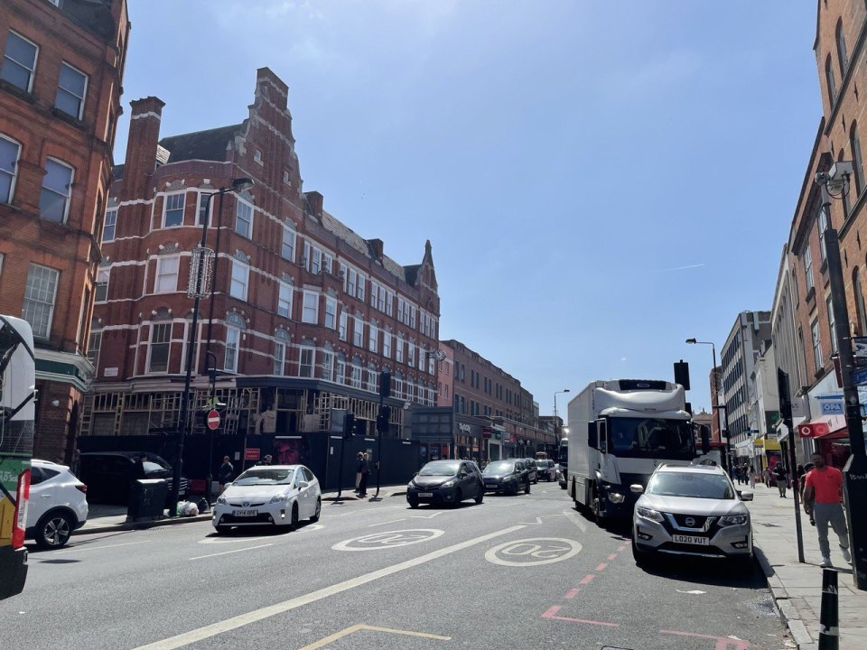 A London street of red-brick mansion blocks
