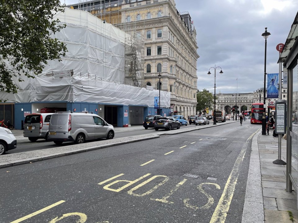 A building under scaffolding on a London street