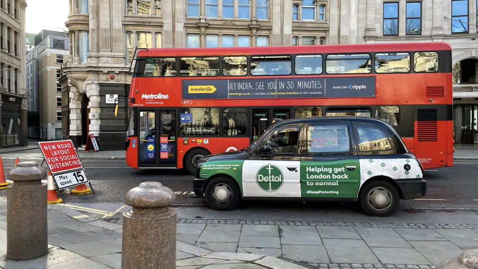 City traffic on a London street