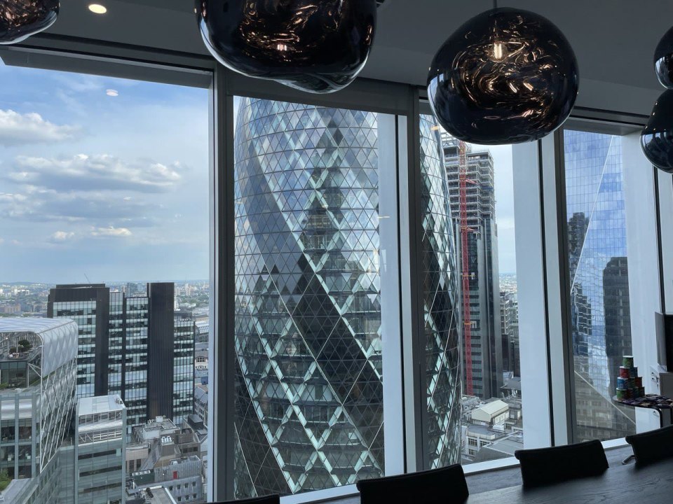 London City skyscrapers seen from an office window