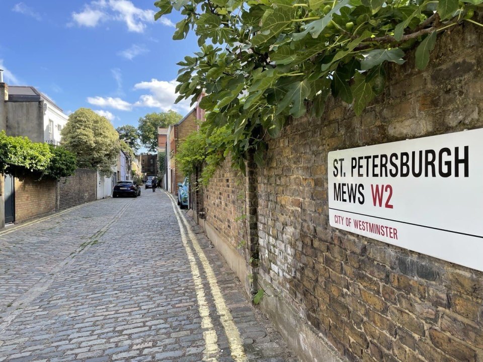 A quiet residential London street — St Petersburgh Mews, W2