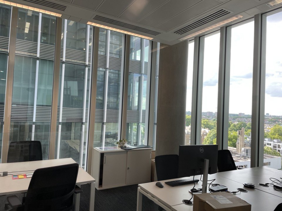 A bright office workspace