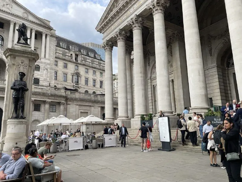 The portico of the Royal Exchange in the City of London