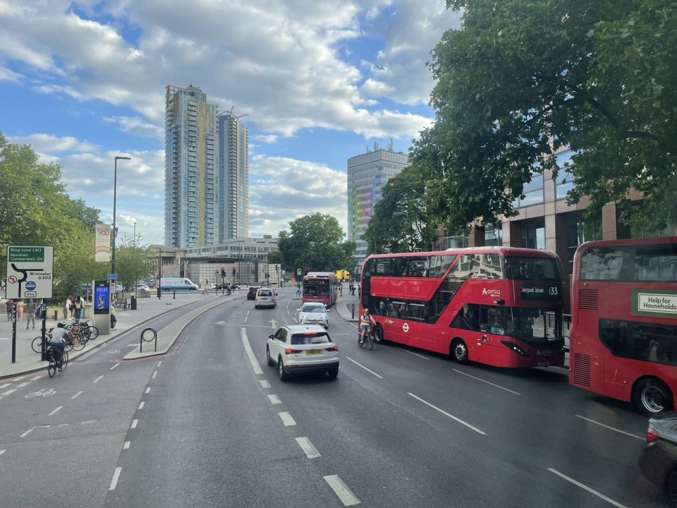 London street with traffic and buses
