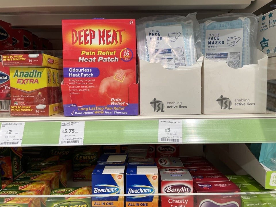 Shelf of over-the-counter medicines in a British shop