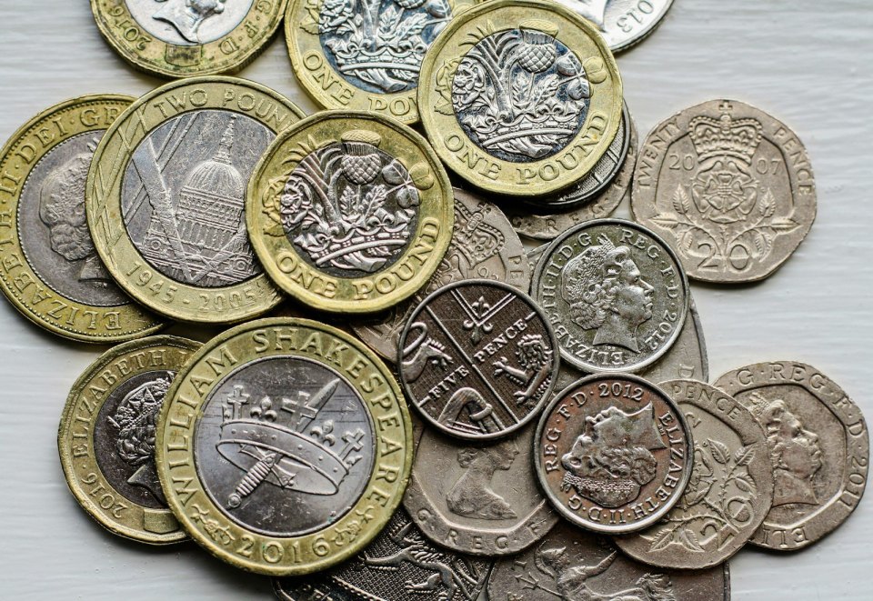 British pound coins on a table