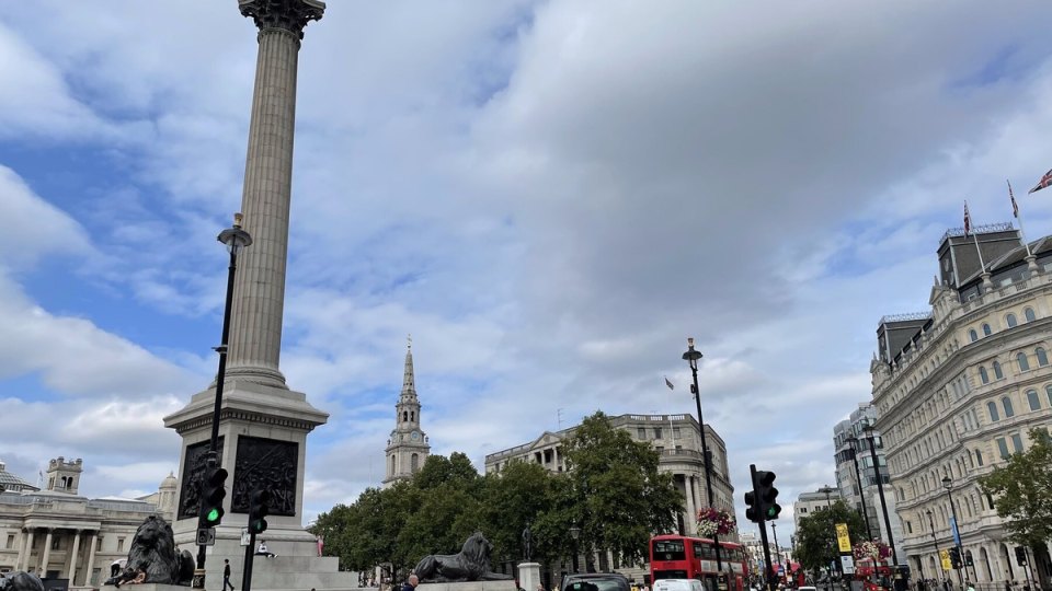 Cloudy sky over Trafalgar Square in London