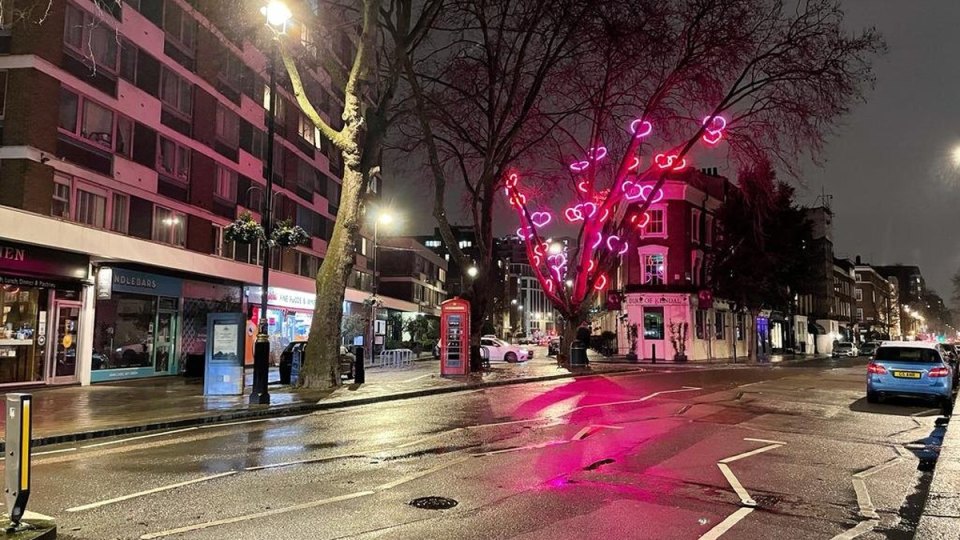 Wet city street at night after rain