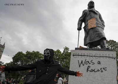 "Was racist" at a monument to Winston Churchill in London