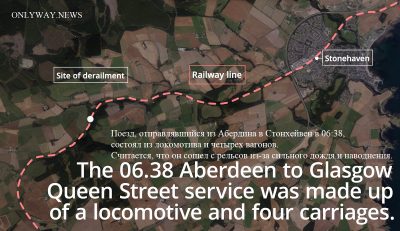 Поезд, отправлявшийся из Абердина в Стонхейвен в 06:38, состоял из локомотива и четырех вагонов. Считается, что он сошел с рельсов из-за сильного дождя и наводнения.
