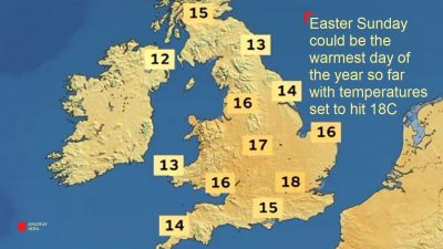 Пасхальное воскресенье будет самым теплым днем в Великобритании.