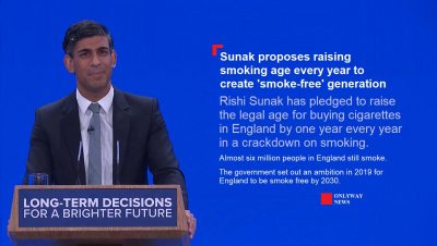 Риши Сунак пообещал ежегодно повышать возраст для покупки сигарет в Англии.