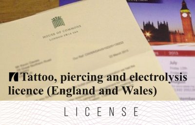 Лицензия на татуировку, пирсинг и электроэпиляцию (Англия и Уэльс).